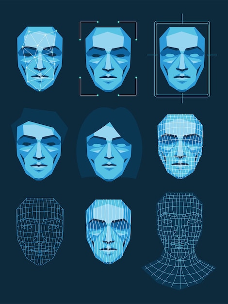 Vector sistema de reconocimiento facial, seguridad biométrica.