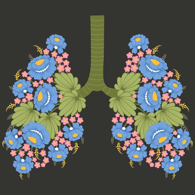 Vector sistema respiratorio con flores.