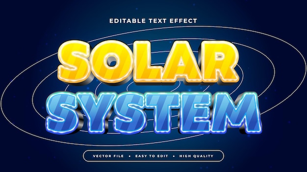 Sistema solar amarillo blanco y azul estilo de fuente de efecto de texto editable en 3D