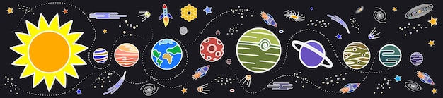 Sistema solar espacio exterior galaxia espacio Los planetas están en una fila Cohetes satélites telescopio