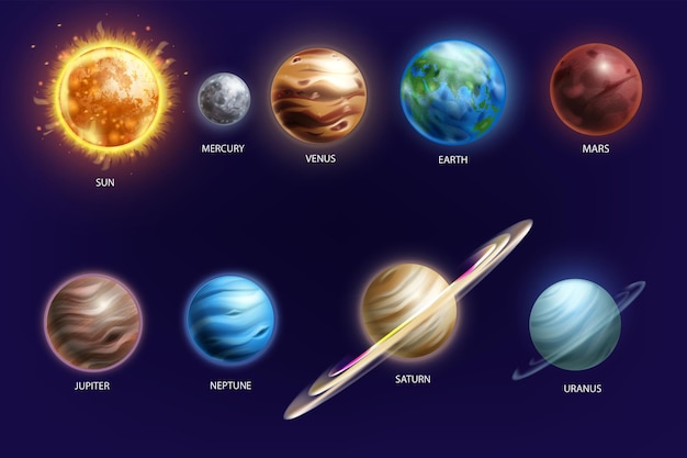 Sistema solar planeta conjunto vector galaxia espacio planetario ilustración Sol Tierra Marte Mercurio