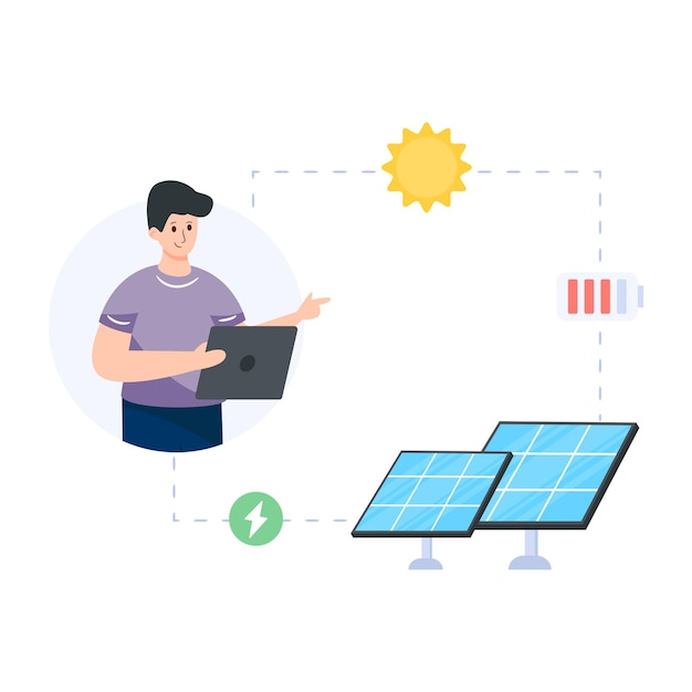 Vector sistema solar con un sol que representa la ilustración de la energía solar.