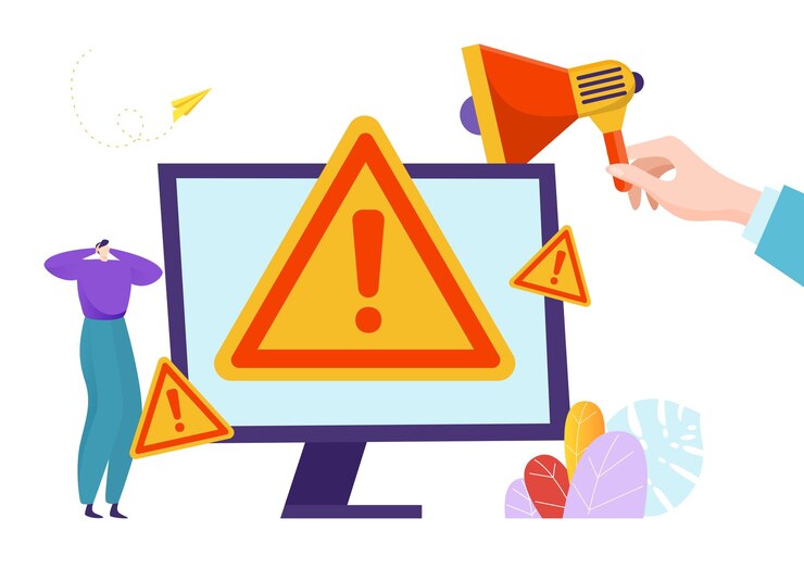 Vector sistema de tecnología digital moderna error de trabajo carácter diminuto sostener cabeza problema de software vector plano