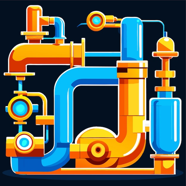 Vector sistema de tubos de agua con válvula y medidor de elementos de los tubos de presión