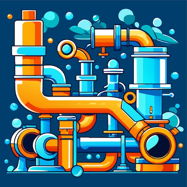 Vector sistema de tubos de agua con válvula y medidor de elementos de los tubos de presión