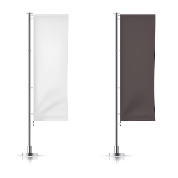 Sistema del vector de la bandera blanco y negro de la bandera del anuncio que agita. Maqueta de vector