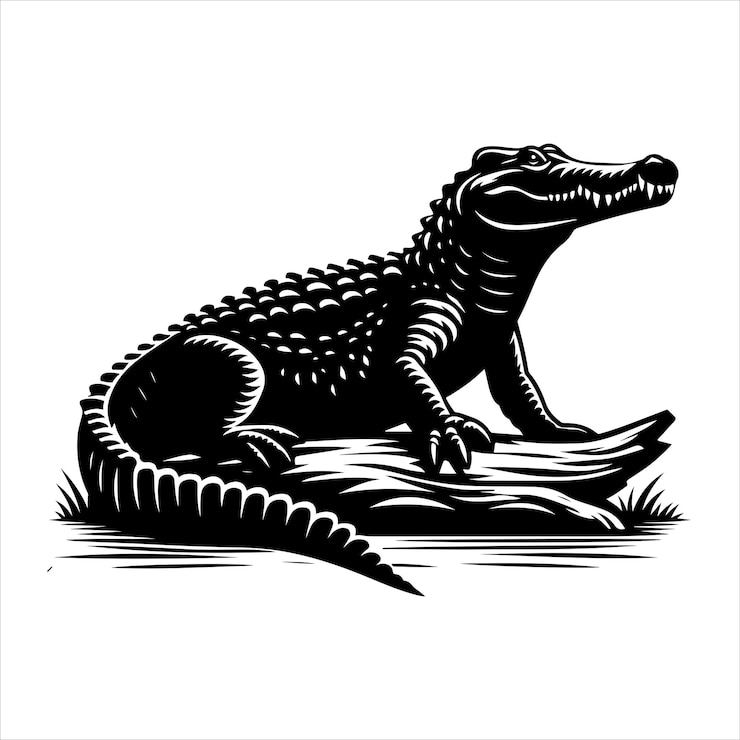 Vector siting crocodilr silueta vector arte y gráfico vectorial silueta de color negro