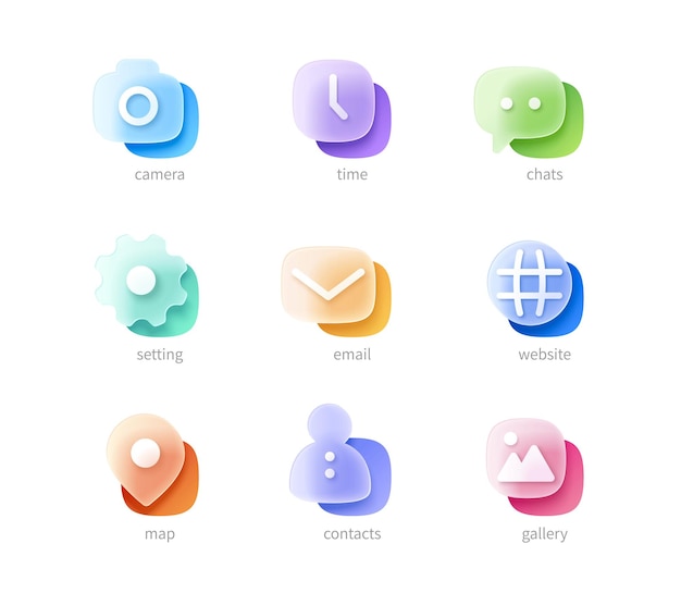 sitio web 3d o conjunto de iconos de aplicaciones móviles