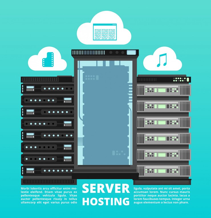 Vector sitio web de alojamiento en la nube, almacenamiento de datos digitales y soporte de servidor de computadora