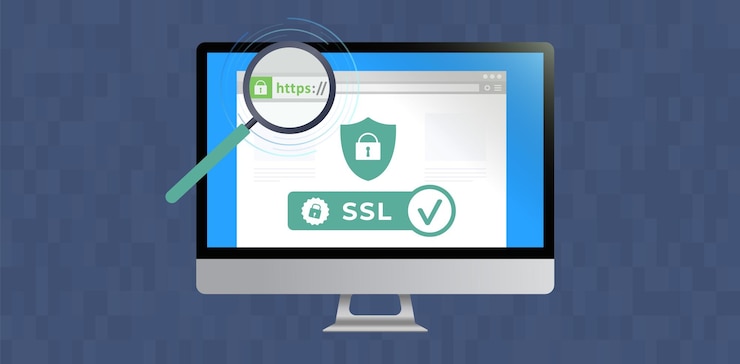 Vector sitio web con cifrado de certificado ssl en la ventana del navegador con url https segura en la barra de direcciones web