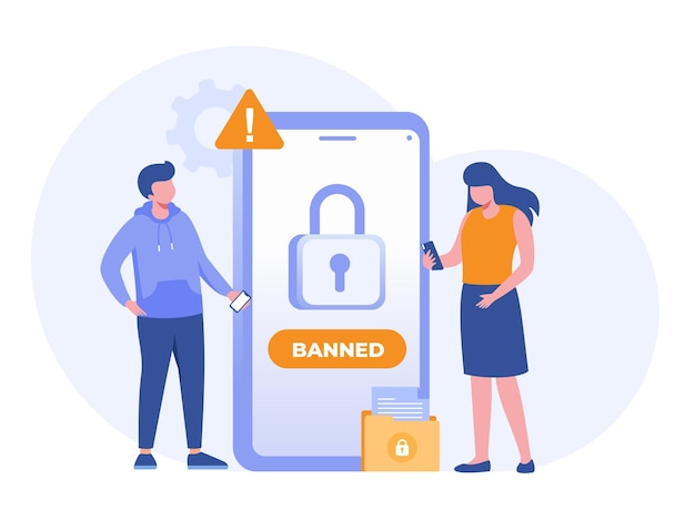 Sitio web de conexión del sistema prohibido sistema de seguridad de Internet tecnología informática pirateado diseño plano ilustración vector banner y fondo