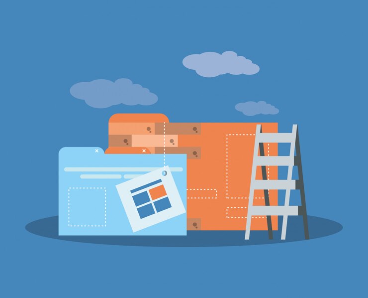 Vector sitio web en construcción con computadora de escritorio