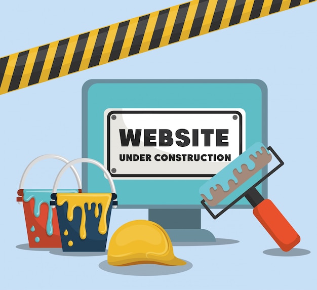 Sitio web en construcción con computadora de escritorio