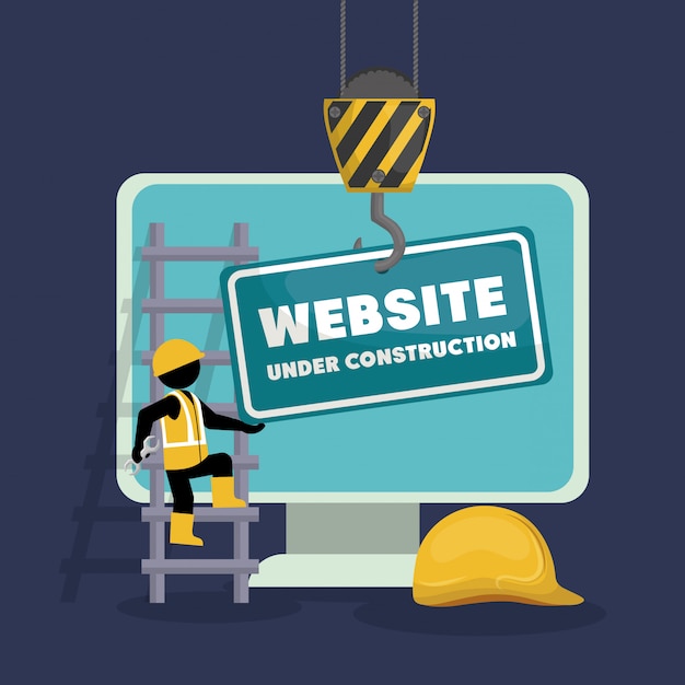 Sitio web en construcción con computadora de escritorio