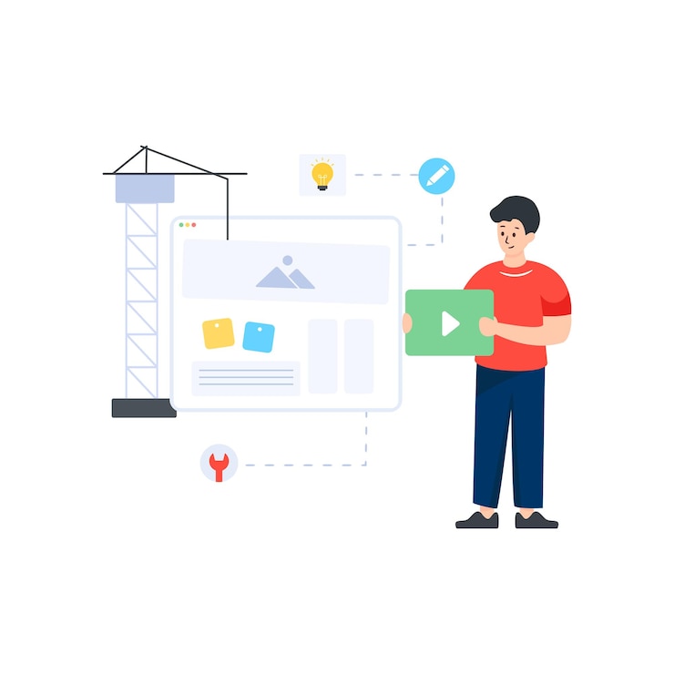 Vector sitio web en construcción en diseño vectorial editable de ilustración plana