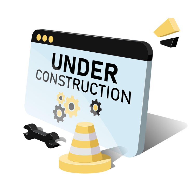 Vector sitio web en construcción modelo 3d de una pantalla de computadora con engranajes y un cono de construcción