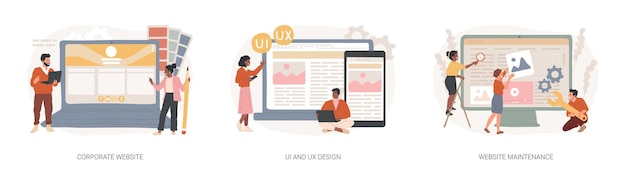 Sitio web corporativo conjunto de ilustraciones vectoriales de conceptos aislados ui y ux diseño de sitio web mantenimiento web