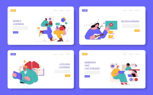 Sitio web educativo conjunto de plataformas de aprendizaje en línea con educación móvil microaprendizaje durante toda la vida