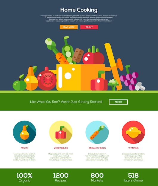 Sitio web de frutas y verduras de diseño plano