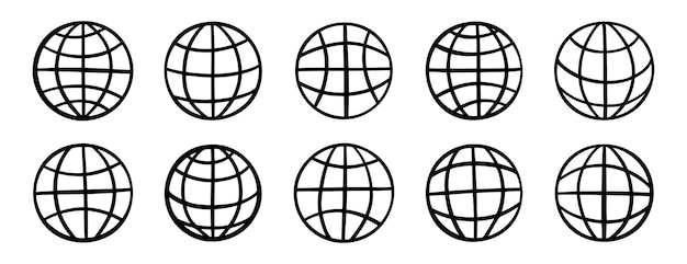 sitio web globe doodle conjunto de iconos dibujados a mano dibujo de esquema línea de internet colección de símbolos clipart