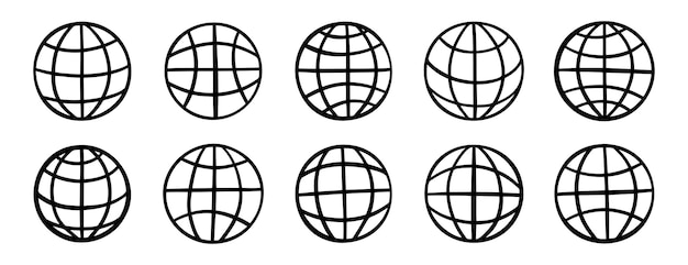 sitio web globe doodle conjunto de iconos dibujados a mano dibujo de esquema línea de internet colección de símbolos clipart