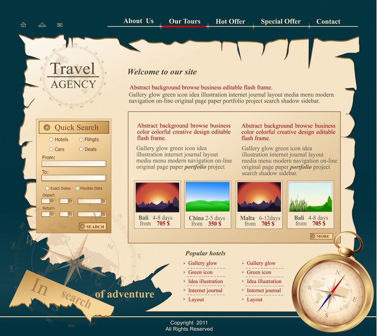 Vector sitio web gris para agencia de viajes