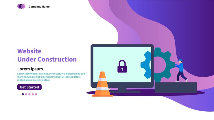 Vector sitio web inactivo en la página de construcción con un hombre presionando el icono de configuración en la computadora
