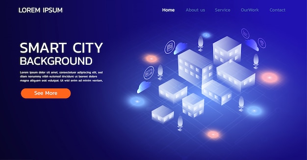 Sitio web de la página de aterrizaje. concepto de ciudad inteligente
