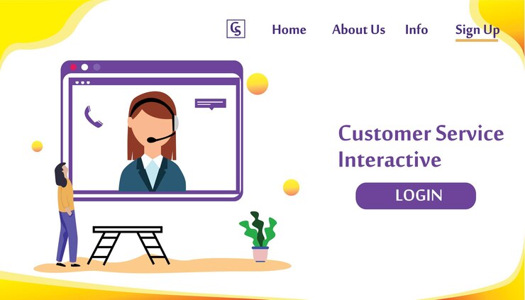 Vector sitio web de la página de destino servicio al cliente interactivo, centro de llamadas para compras en línea y concepto de negocio diseño de plantillas vectoriales ilustración