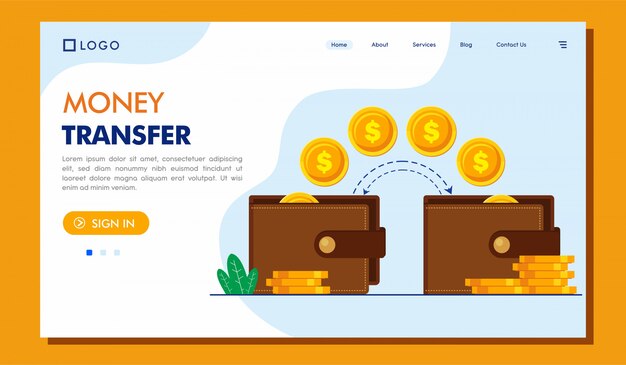 Sitio web de la página de destino de transferencia de dinero