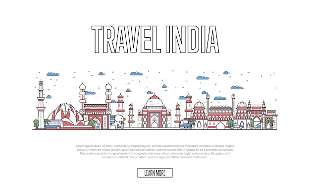 Sitio web de travel india en estilo lineal