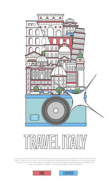 Vector sitio web de travel italy con cámara