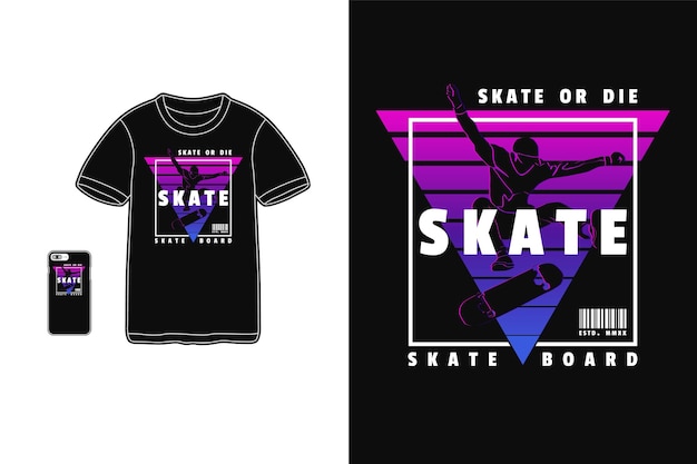 Skate camiseta diseño silueta estilo retro
