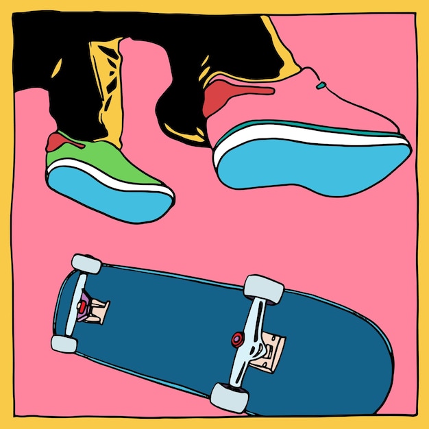 skate kick flip ilustraciones para póster y plantilla de póster