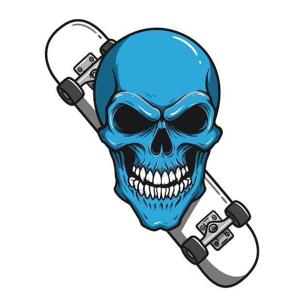 El skateboard de la calavera azul