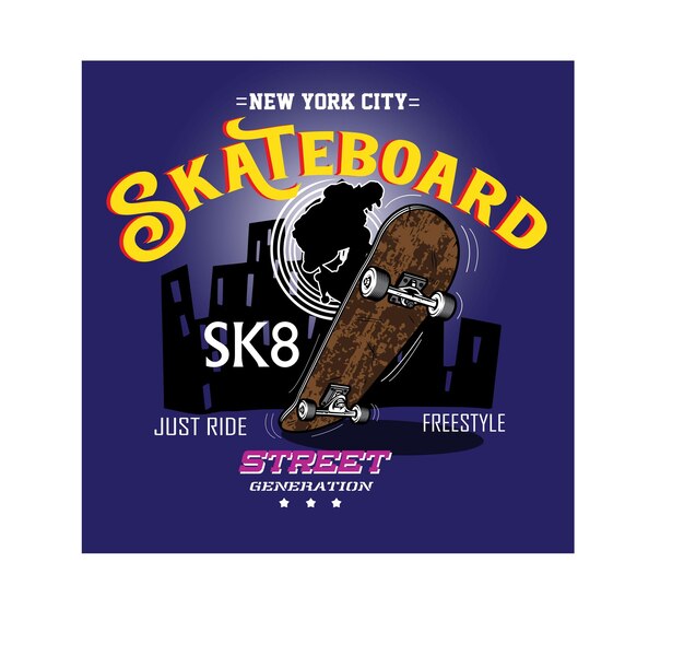 Skateboard ciudad de nueva york sólo relajarse brooklyn diseño de camiseta de ilustración vectorial