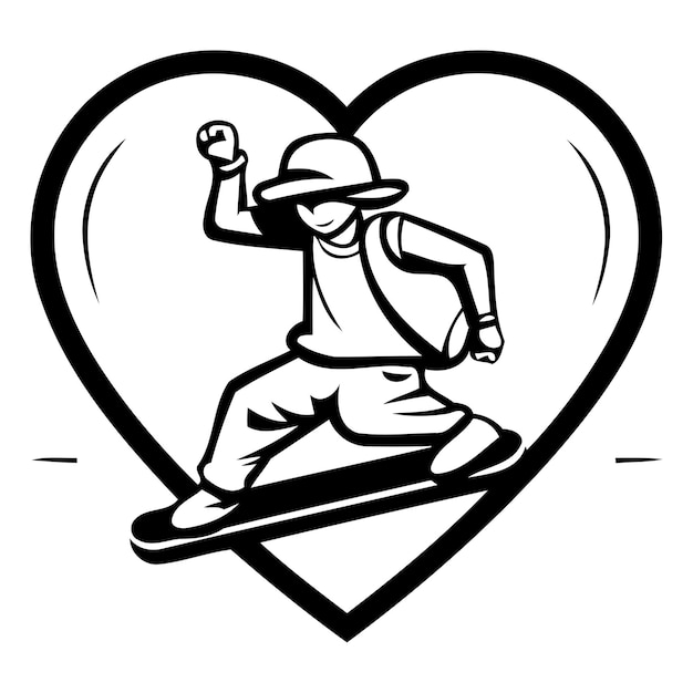 Vector skateboarder en forma de corazón ilustración vectorial