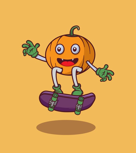 Vector skateboarding de vector de halloween con ilustración de vector de carácter lindo