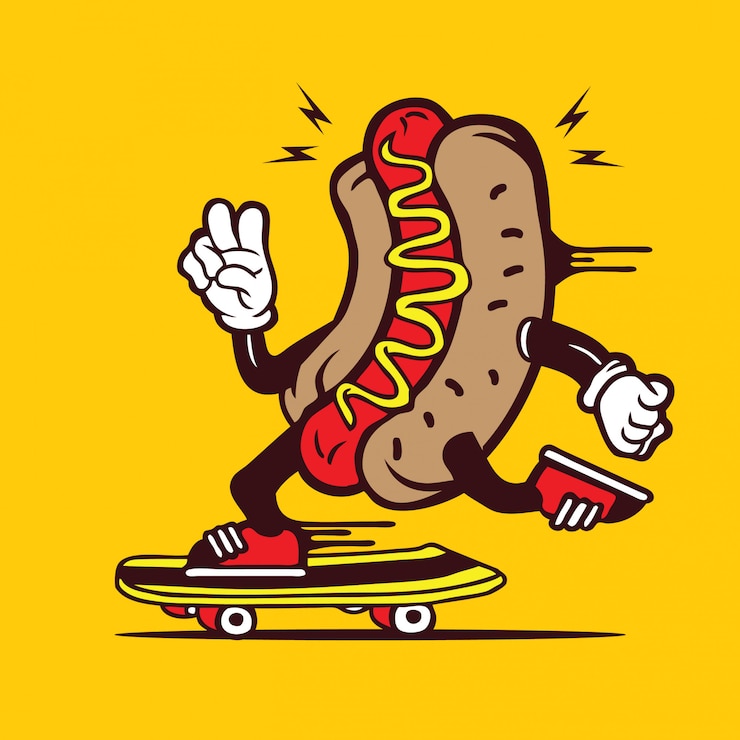 Vector skater hot dog skateboarding diseño de personajes