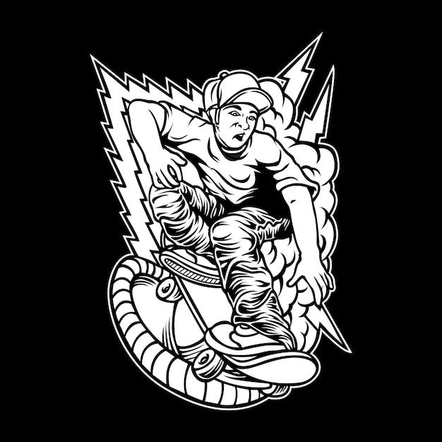 Skater ilustración en blanco y negro