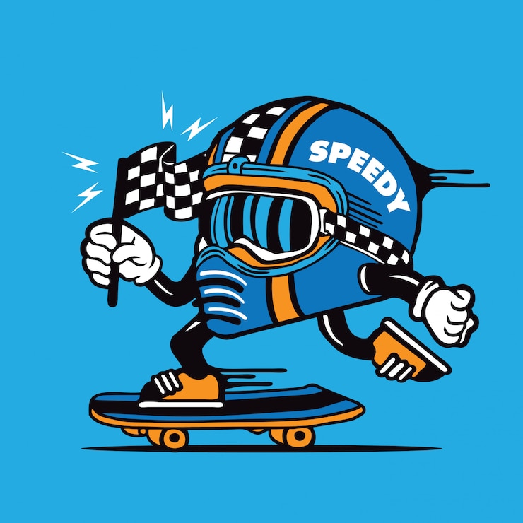 Vector skater racing helmet speedy skateboarding diseño de personajes