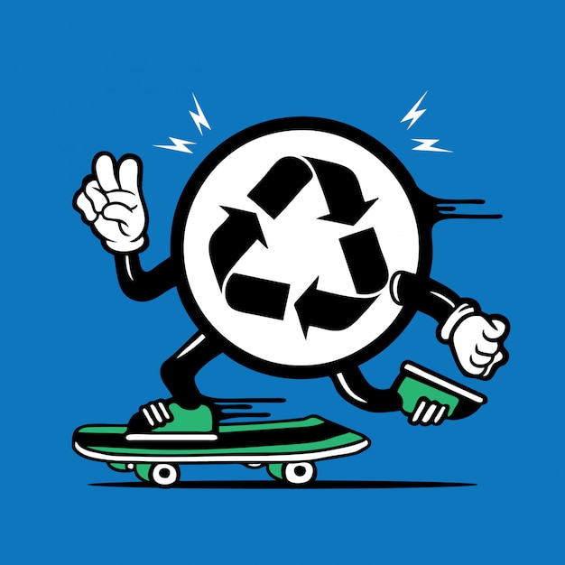 Skater reciclar símbolo logotipo skateboarding diseño de personajes