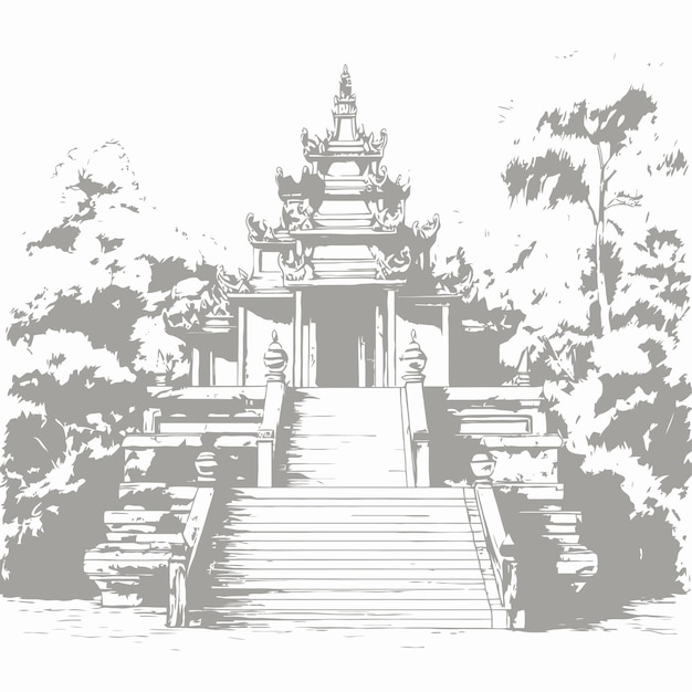 Vector skech del templo aislado sobre fondo blanco.