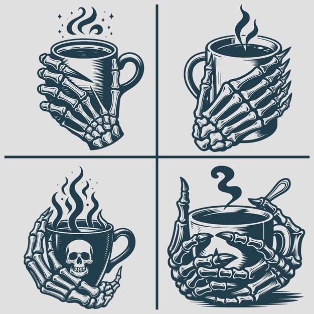 Skeleton café silueta vectorial Svg archivo de paquete Esqueleto SVG Esqueleto Beber café Svg