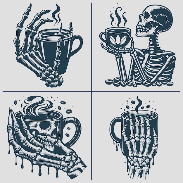 Skeleton café silueta vectorial Svg archivo de paquete Esqueleto SVG Esqueleto Beber café Svg