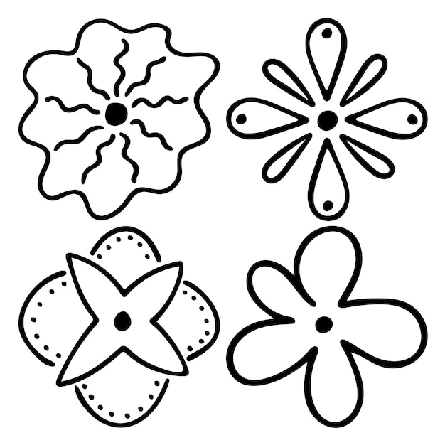 Sketch doodle contorno flores Dibujo dibujado a mano de brotes de plantas durante la floración Siluetas de pétalos