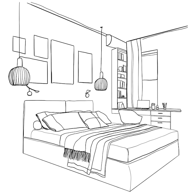Sketch dormitorio Muebles dibujados a mano