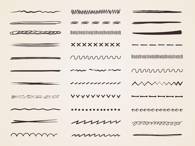 Sketch garabatos Doodle lápiz líneas dibujadas a mano tiza curvas divisores estilizados recientes ilustraciones de bocetos vectoriales