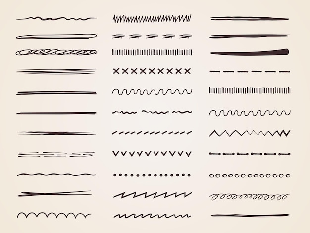 Sketch garabatos doodle lápiz líneas dibujadas a mano tiza curvas divisores estilizados recientes ilustraciones de bocetos vectoriales