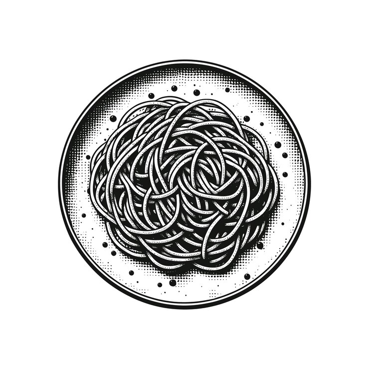 Sketch de grabado dibujado a mano de fideos asiáticos Concepto de negocio del restaurante Ilustración vectorial